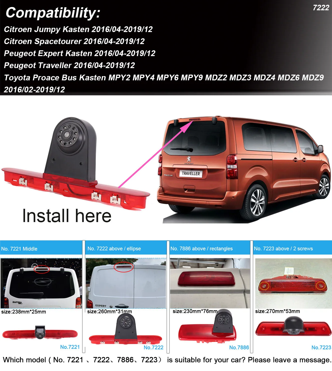 7”Mirror with Car Rear View camera Kit For Citroen Jumpy Spacetourer Peugeot Expert Traveller Toyota Proace Bus Kasten MPY