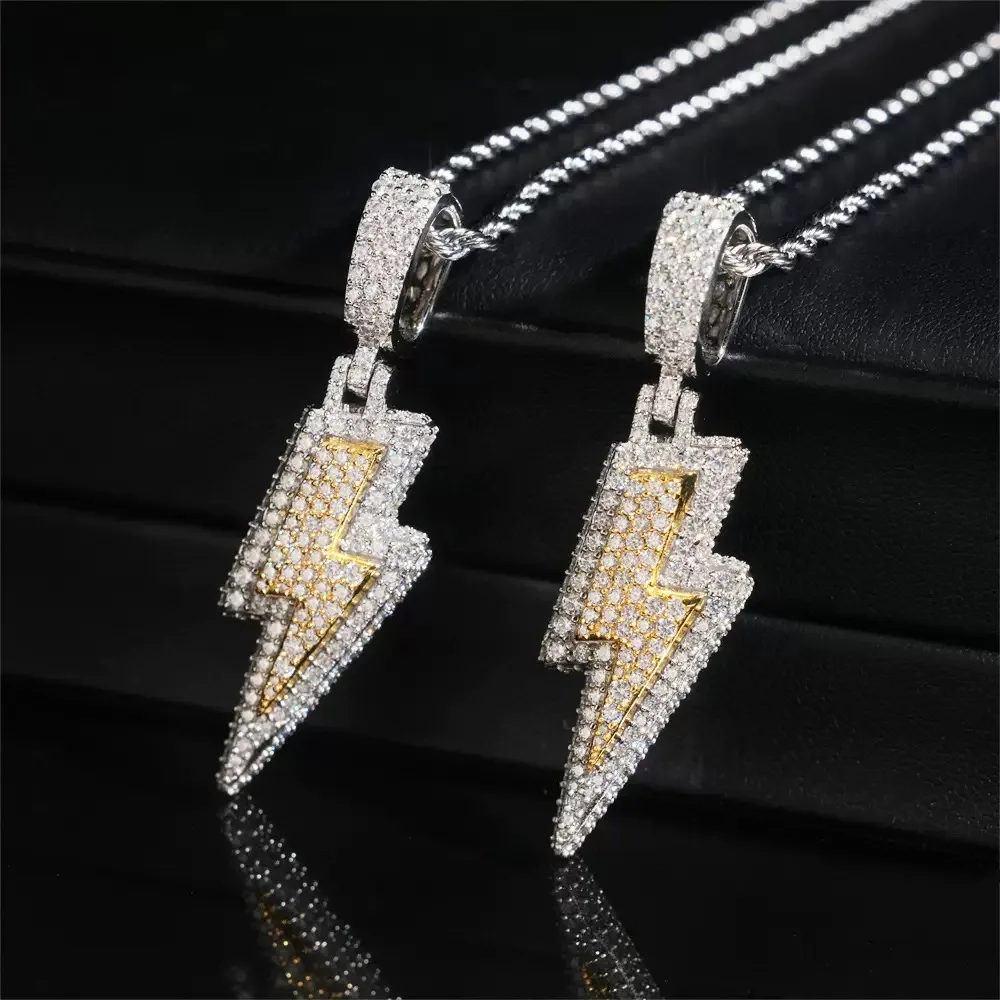 Hiphop Iced Out D Color Moissanite Flash Pendant 925 Sterling Silver Plated 2 Tone Gold Rock Men Jewelry Pass Diamond Tester