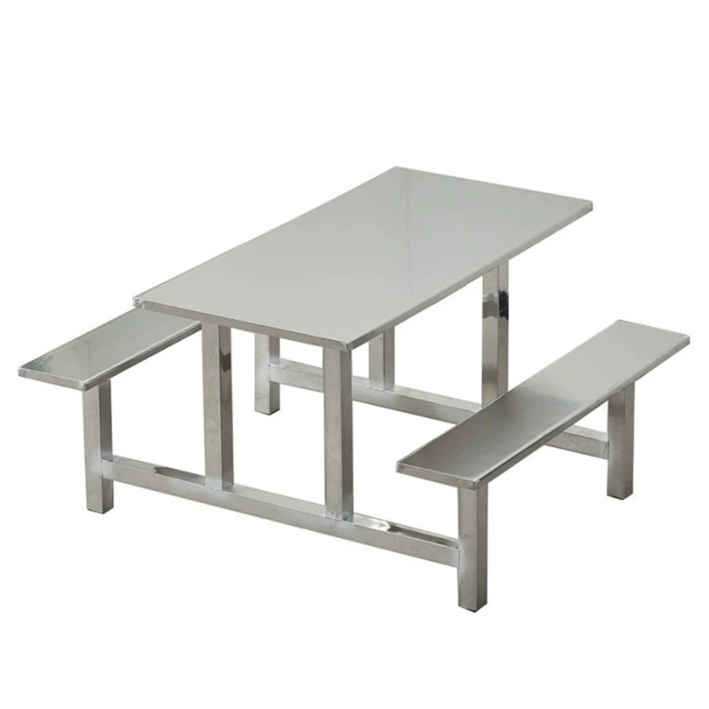

Canteen stainless steel dining table and chairs, company employee construction site conjoined dining table combination
