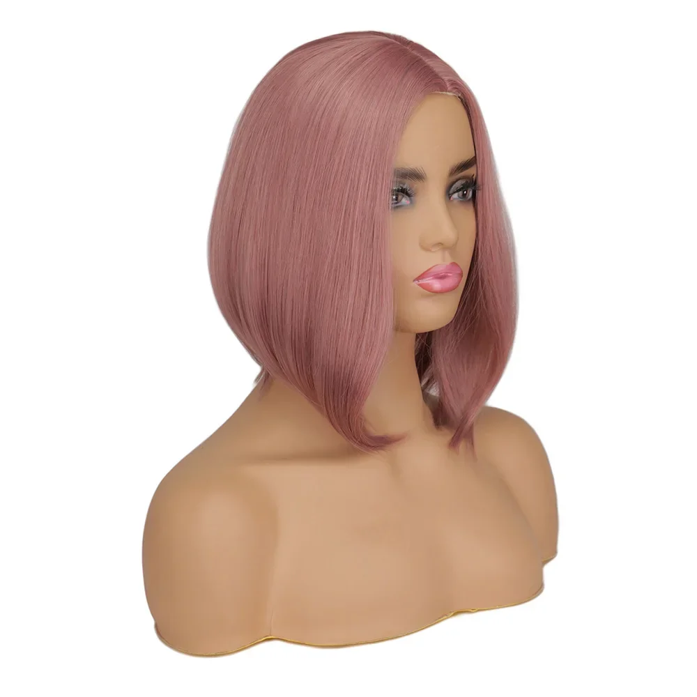 Frauen Lila Rosa Kurze Bob Haar Synthetische Perücken Gemischt Rosa Highlights Haar Perücke Hitzebeständige Faser Kurze Gerade Rosa