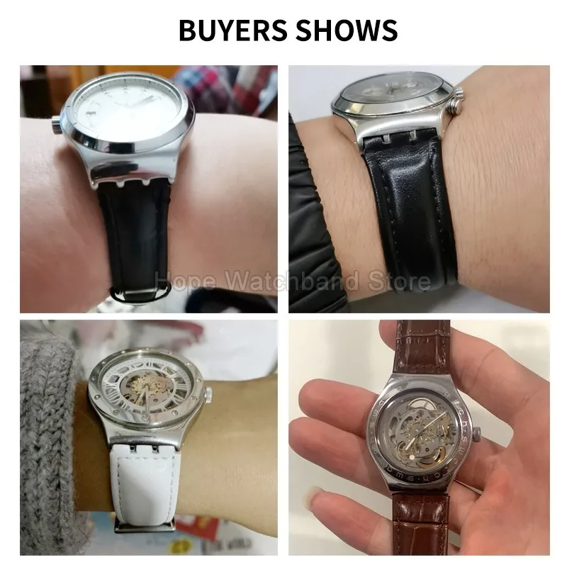 Correa de reloj de cuero genuino de primera calidad, marrón, negro, blanco, 17mm, 19mm, para Swatch SUOB704 GB274, pulsera resistente a los arañazos