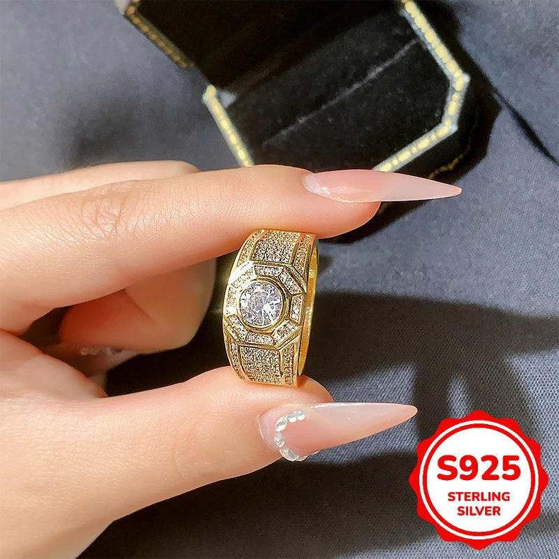 

Domineering S925 Sterling Silver 14K Gold Circle Geometric Couple Ring Ladies Valentine's Day Gift Jewelry