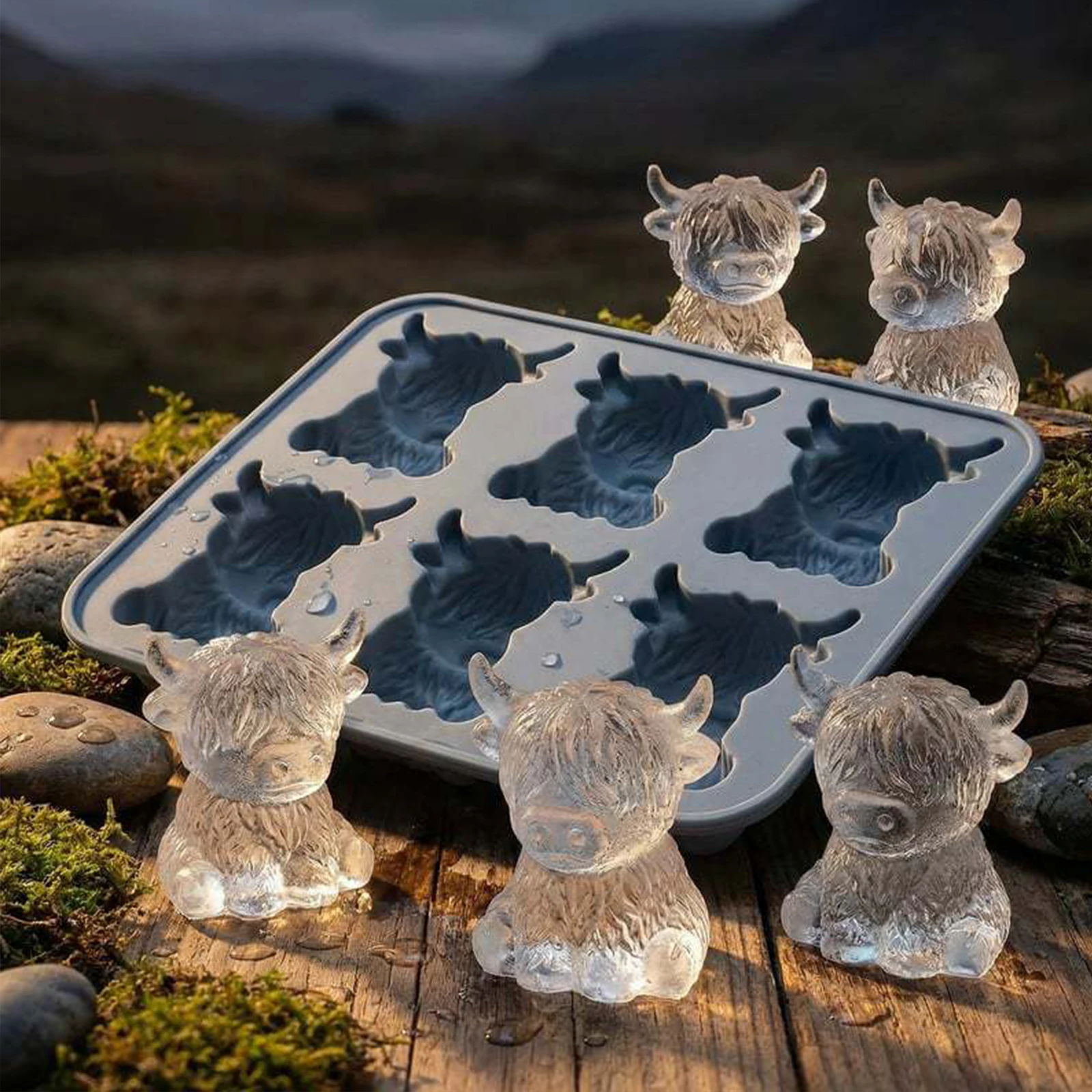 Reus Silicone Ice Tray, 6 Cavity Highland Cow Ice Cube Mold, Easy To Demold Casting Moulds, for Whiskey Cocktails Beer & Drinks