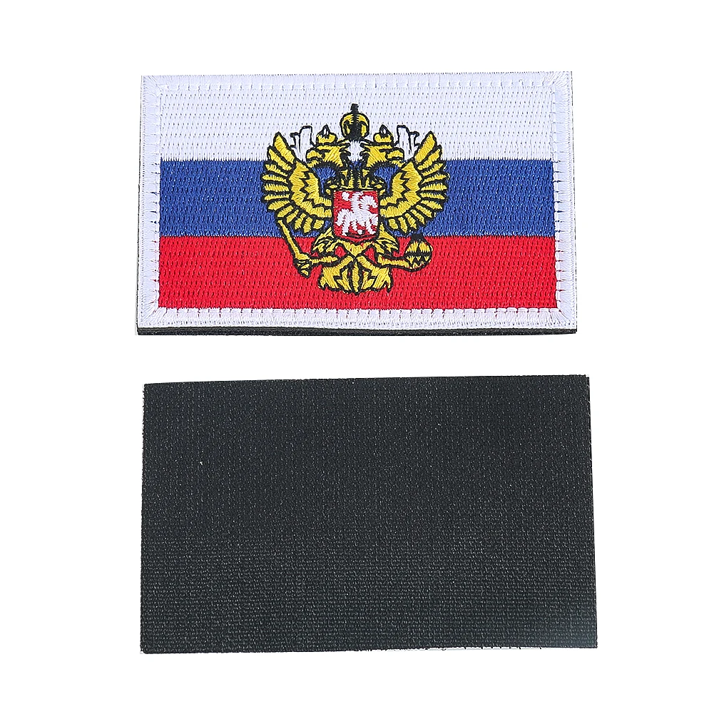 Russian Flag Embroidery Patches Crown Double Headed Eagle Logo Badge Hook and Loop Applique Bag Decor Clothes Sewing Accessories