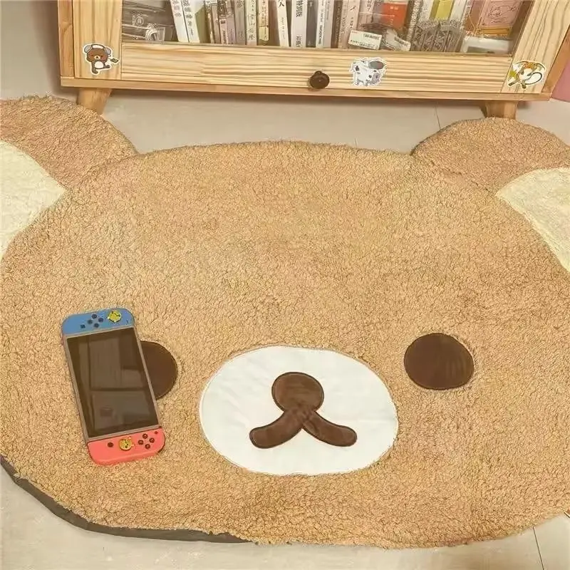 VIKAMA Bear Head Bath Rug Cute Cartoon Animal Doormat Cream White Pink Ears Non Slip Absorbent Soft Kids Room Bedroom Decor Mat