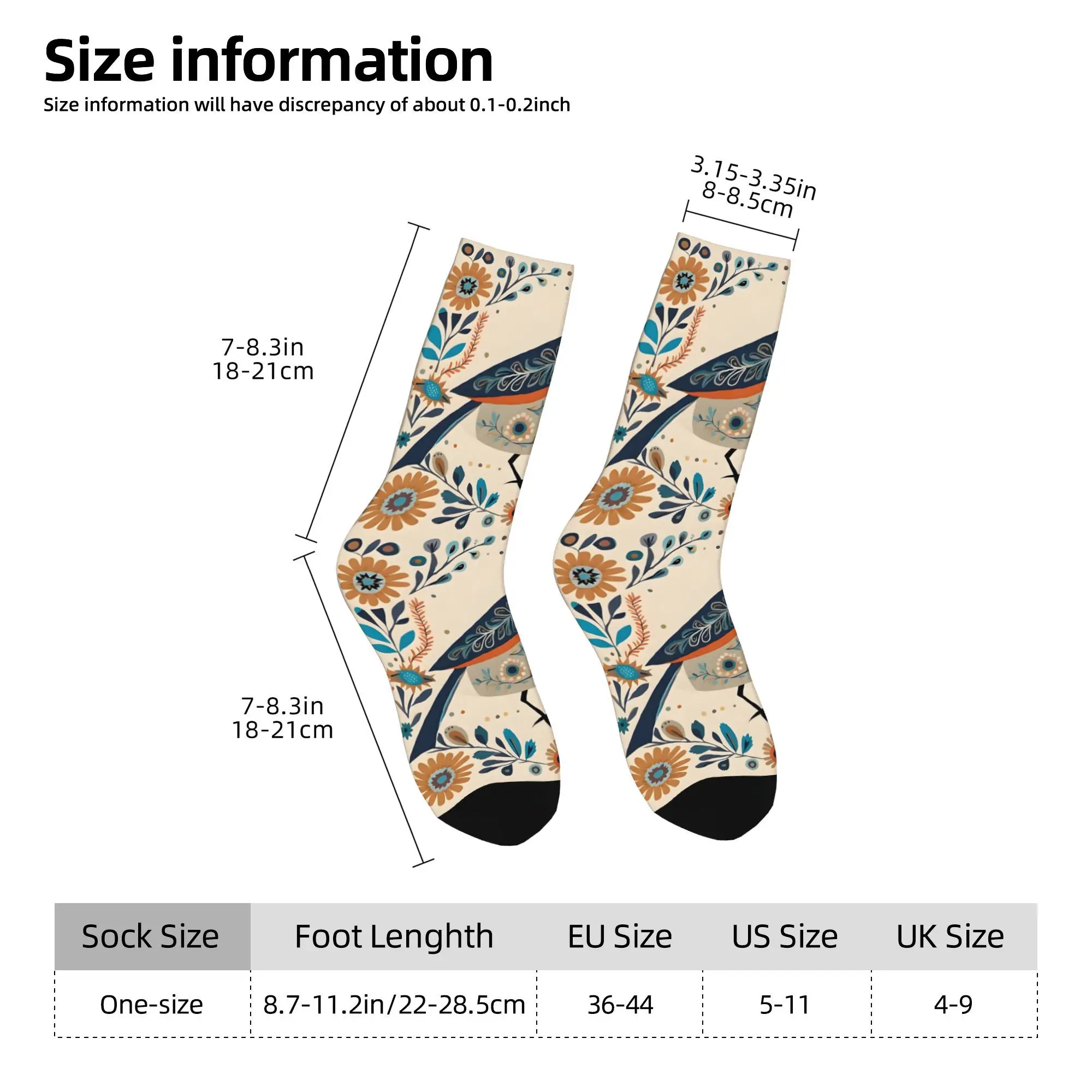 1pc Bird And Flowers Printed Men's Socks  Novelty Hip Hop Harajuku Pattern Crew Sock Casual Gift