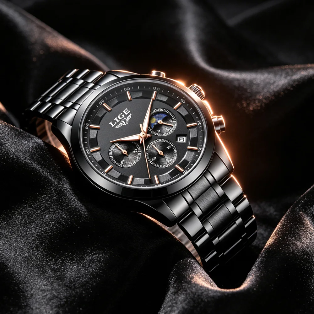 Relojes de negocios LIGE para hombre, reloj de pulsera de cuarzo de lujo de primera marca, reloj luminoso con cronógrafo resistente al agua 3Bar para caballero, regalo + caja