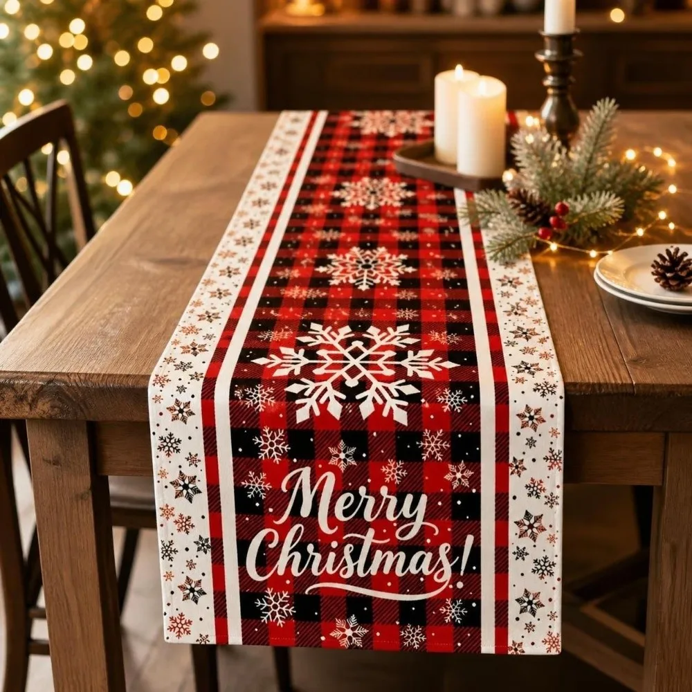 Santa Claus Christmas Table Runner Reindeer Snowflake Christmas Table Flag Desk Decor Snowman Xmas Tablecloth Home Decor