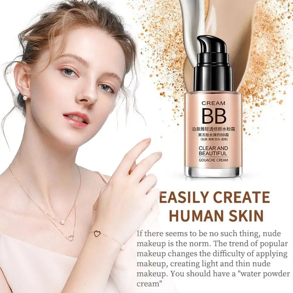 Crema BB Natural para mujer, Base iluminadora, Kit de maquillaje blanqueador, corrector de larga duración, hidratante de belleza, impermeable, J6H0