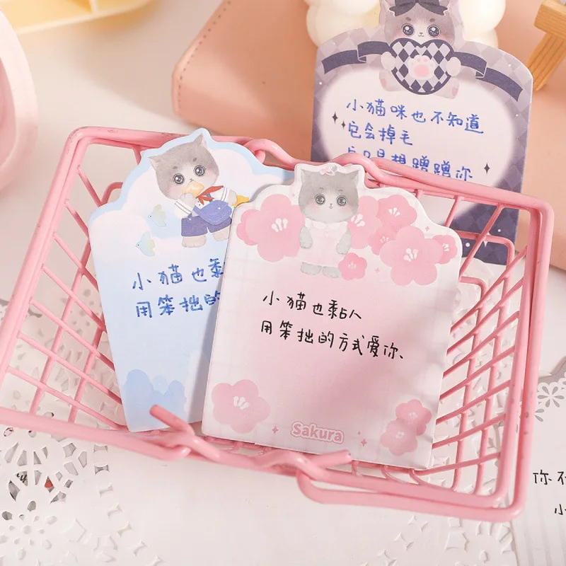 30pcs Sweetheart Cute Cat Series Sticky Notes, Cute Cartoon Cat Message Note Sticky Notes