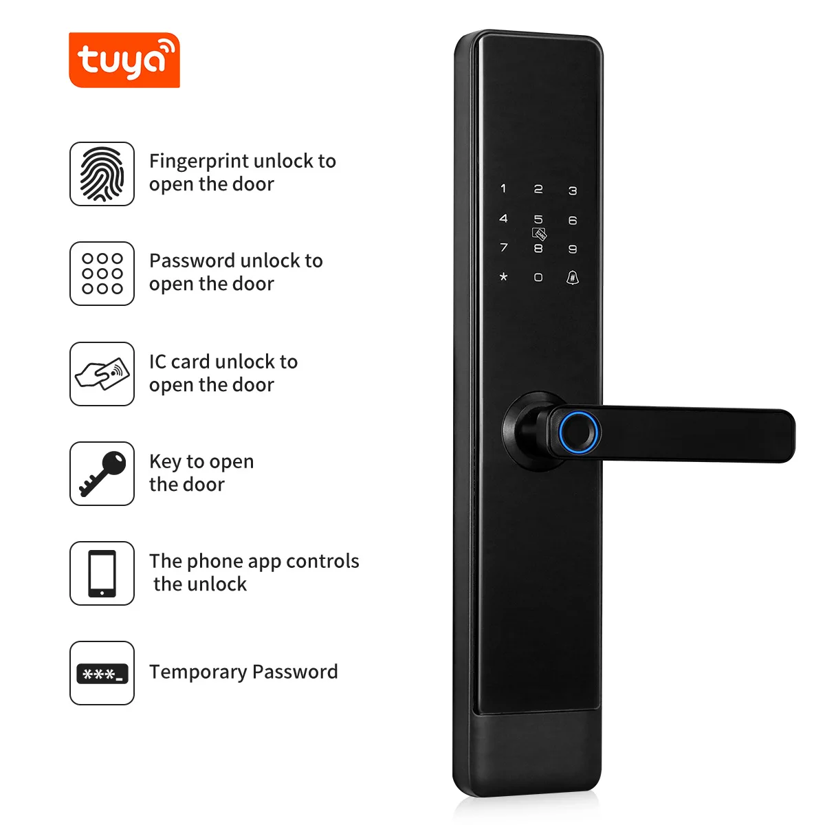 Smart Fingerprint Door Lock, Temporary Password, Card & Key Unlock, Multi‑Language, Compatible with Tuya WiFi Digital Lock