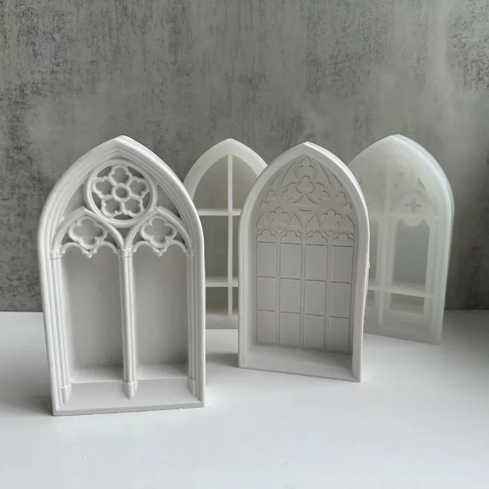 Church Window Plaster Silicone Molds DIY Handicrafts Making Church Shaped Storage Box Display Holder Tray Mold Home Decor