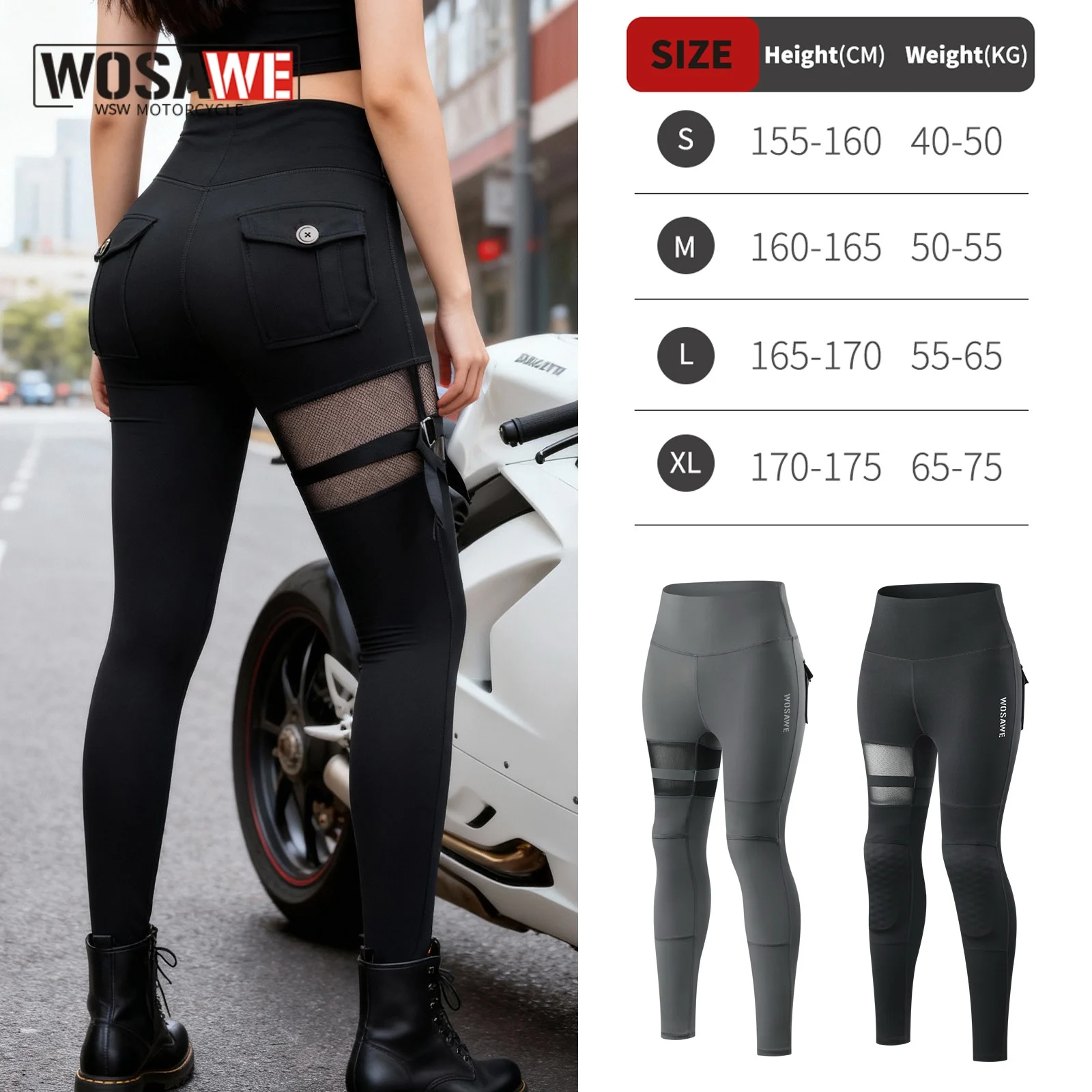 WOSAWE Women's Motorcycle Pants Slim Fit Riding Pants Motocross Four Seasons Trousers High Waist Leggings Stretch Pants