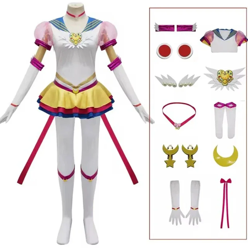 

11 шт., аниме Tsukino Usagi, карнавальный костюм, униформа, платье, наряды для косплея, желтый Хэллоуин, карнавальные аксессуары для вечеринок, реквизит для женщин