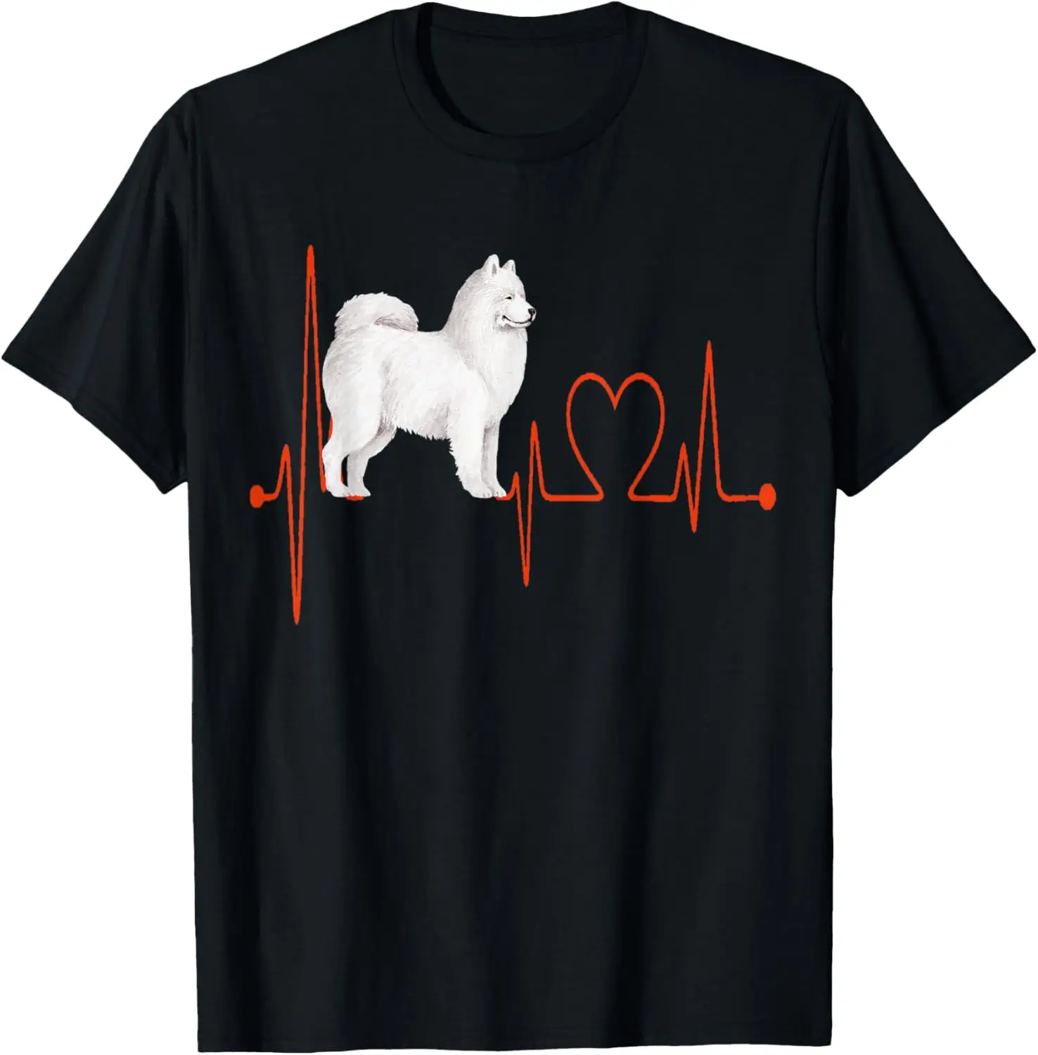 

Samoyed Dog Heartbeat EKG Pulse Line Graphic T-Shirt Breathable Cotton Crewneck Tee