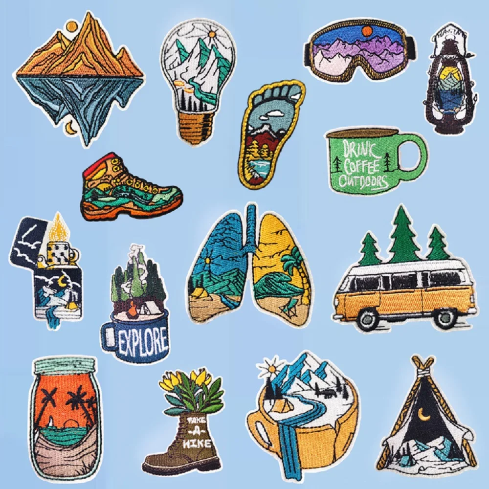 

15Pcs Outdoor Adventures Scenery logo ironing Embroidery Patch for Sew Clothes Sticker Accessories DIY Hat Jeans Applique Badge