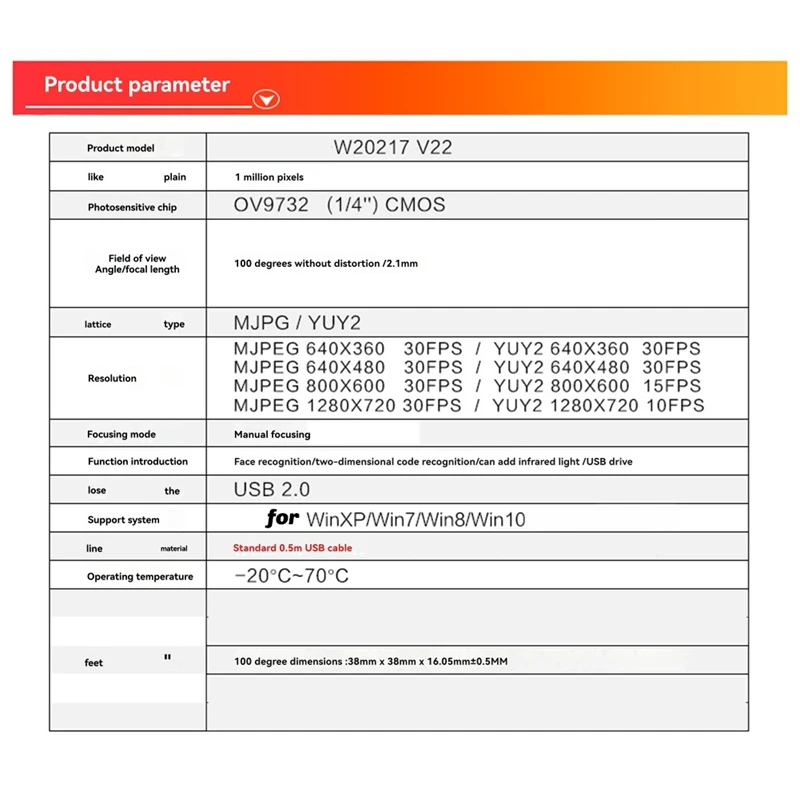 B34B-3Pcs 100 Degree Camera Module 1MP OV9732 1280X720 USB Free Driver Manual Focus With 0.5 Meter Cable For Winxp/7/8/10