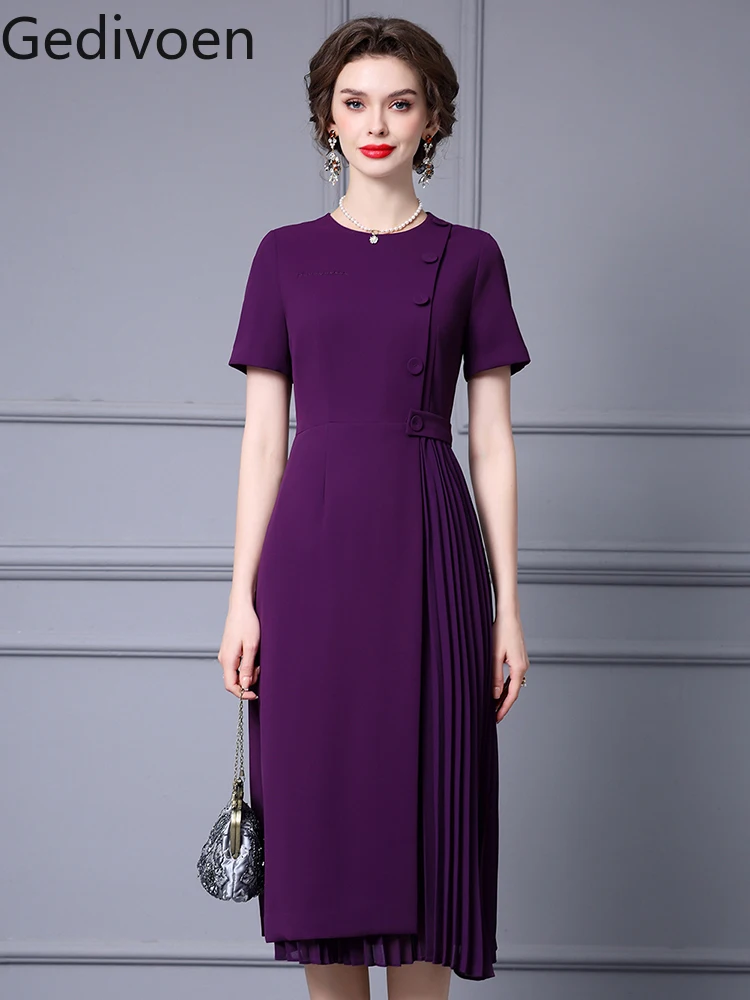 

Gedivoen Fashion Designe Summer Women's Long Dresses O-Neck Collar Button Zipper Empire Appear Thin Casual Style A-LINE Dress