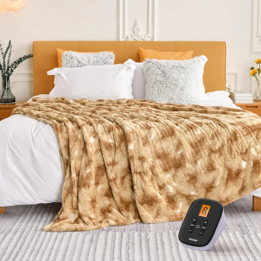 

Электрическое одеяло с быстрым подогревом, двустороннее роскошное мягкое искусственное меховое одеяло, двойной размер 62 x 84 дюйма, сертифицированное ETL, 10 уровней нагрева 0,5-12 ч.