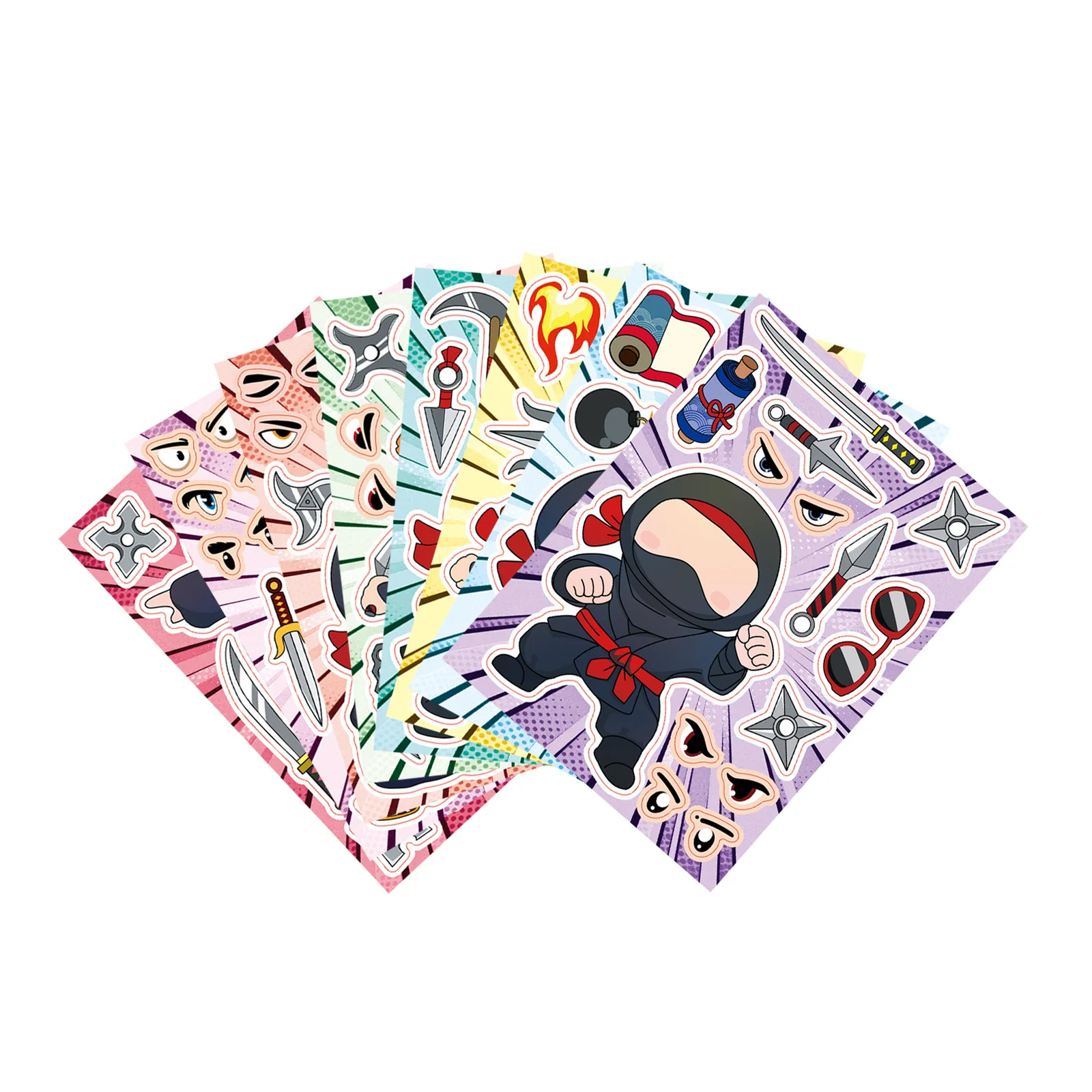 8/16Sheets New Ninja Make a Face Puzzle Stickers Cool Cartoon Decal Children's Educational Toy Jigsaw Puzzle Classic Kid Toys