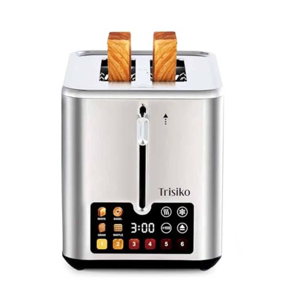 

Умный тостер из нержавеющей стали с сенсорным экраном на 2 тоста, цифровым таймером, сверхширокими слотами 1.38 дюйма для хлеба и багелей, функциями подогрева и разморозки