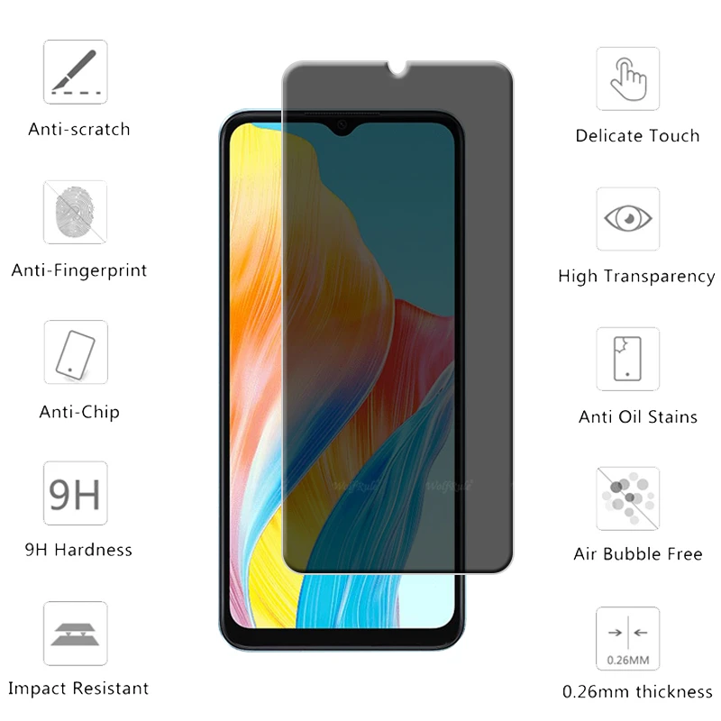 4Pcs For OPPO A18 Glass OPPO A18 Tempered Glass Phone Protective HD 9H Privacy Anti-Spy Glue Screen Protector OPPO A18 OPPOA18