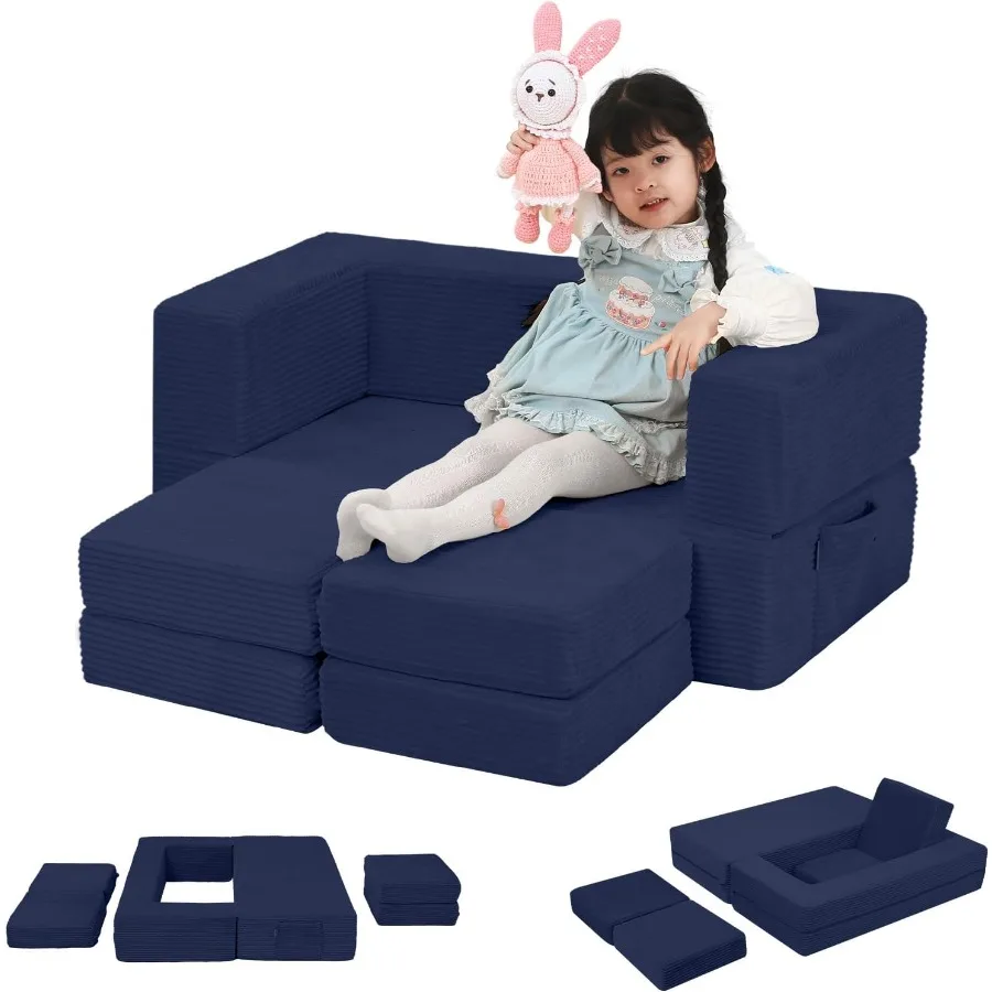 Modular Couch Corduroy Play Toddler Couch for Bedroom Playroom Furniture Convertible Foam Sofa Bed Fold Out Baby Sofa for Girl