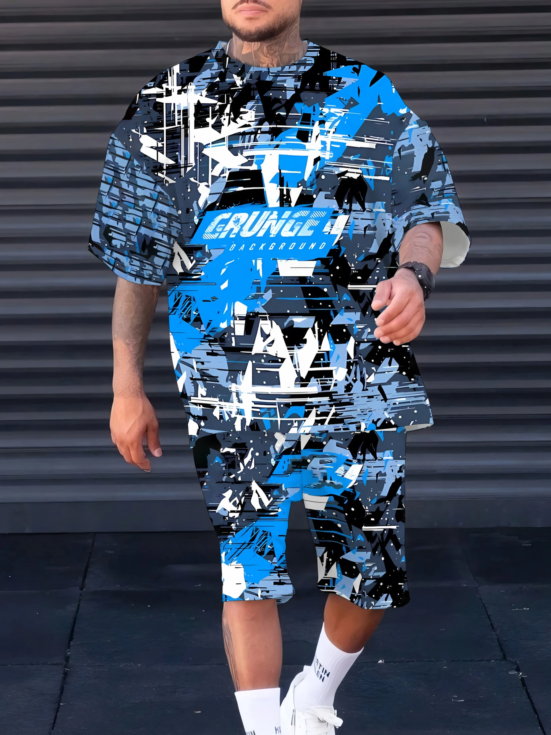 

Summer 2025 New men's suit 3D printed casual roller skating outdoor men's wear