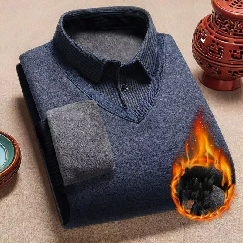 2026 Winter And Autumn Fleece Thick-Soled Sweater For Men Stylish And Casual Two-Piece Warm Top M-4XL