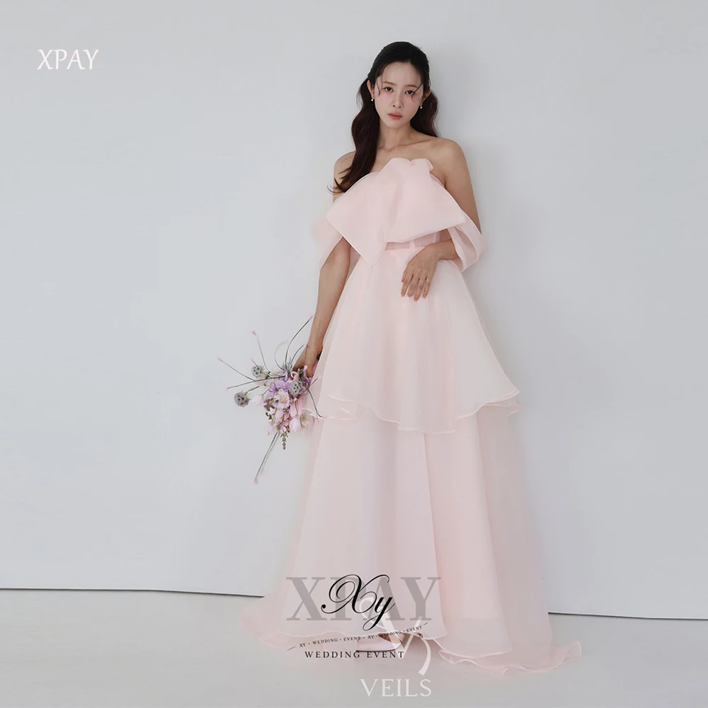 XPAY Customized Fairy Baby Pink Korean Wedding Party Dresses Photoshoot Off the Shoulder Silk Organza Evening Formal Gowns