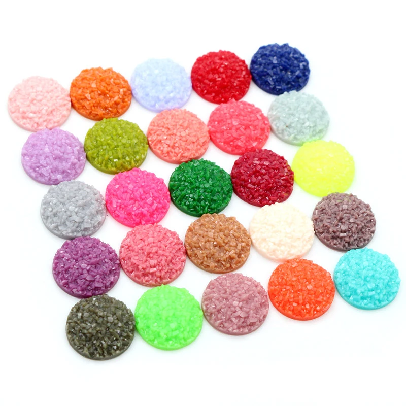 40pcs 8mm 10mm 12mm Multi-Colors Natural Ore Druzy Flat Back Resin Cabochons Dome For Bracelet Earrings DIY Jewelry Findings