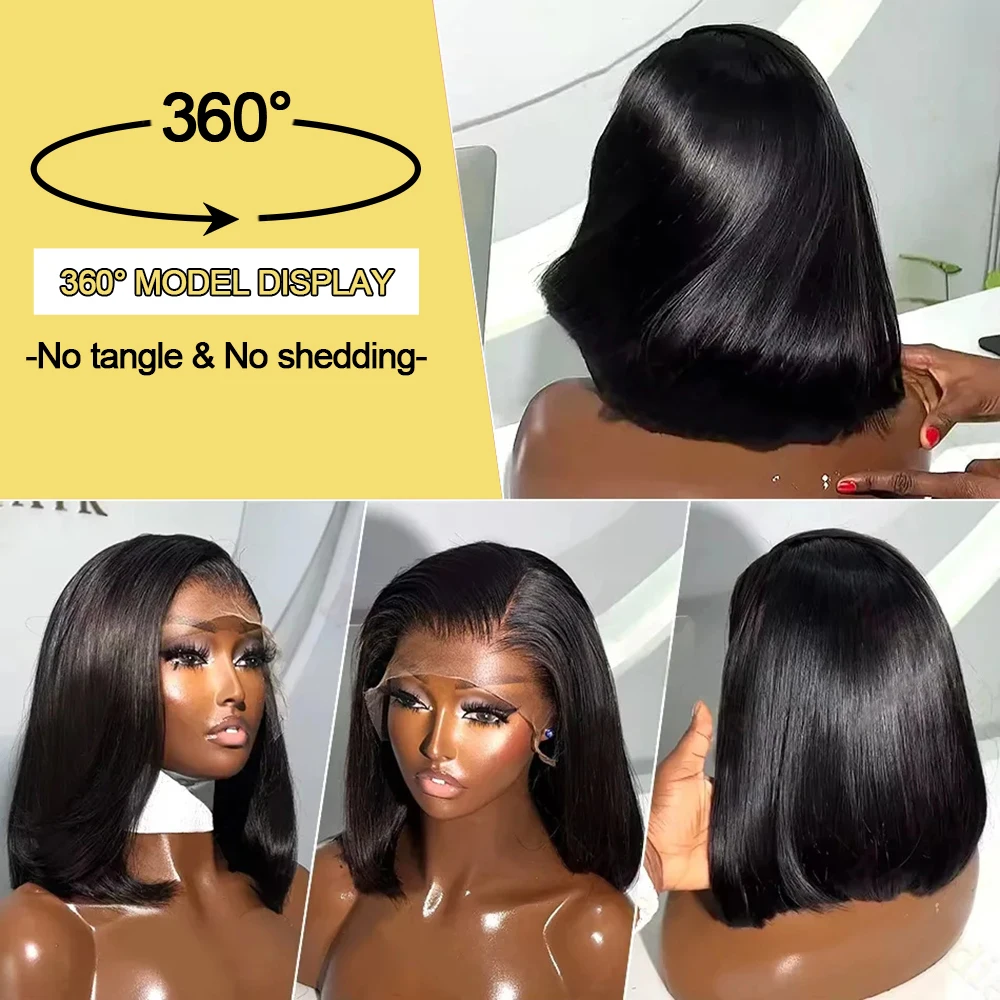 Wig Rambut Asli Straight Bob 13x6 T Part Middle Lace Frontal Pre Plucked 230 Density Brazilian 4x4 Lace Closure Untuk Wanita