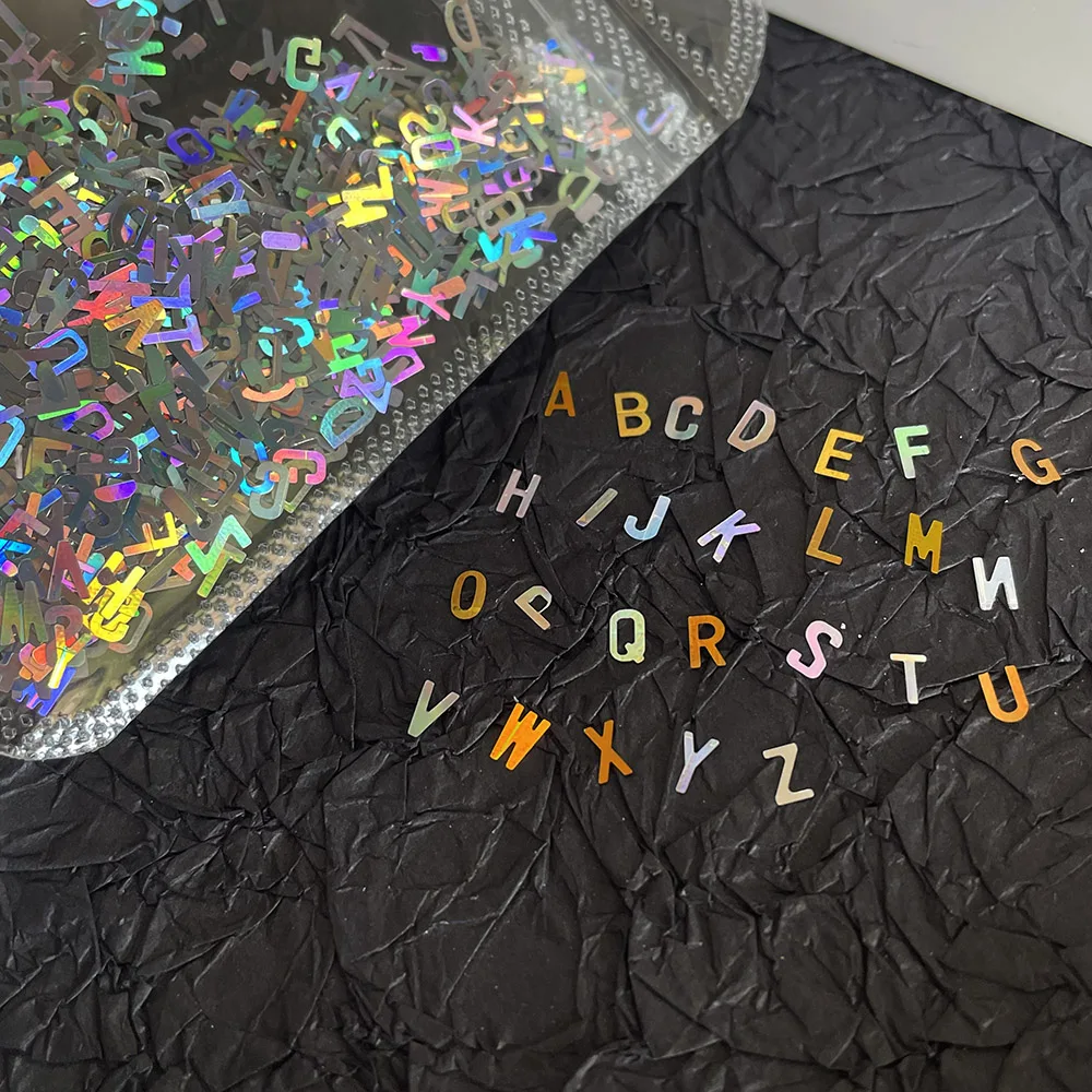 -Laser Words- 26 English Letter Glitter Patches Holographic Flashing Flakes Manicure Polychrome A-Z DIY Spell Sequin for Tip 404