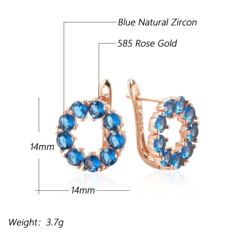 Wbmqda Blue Stone Round Hollow Earrings For Women 585 Rose Gold Color Trendy Zircon Jewelry Accessories