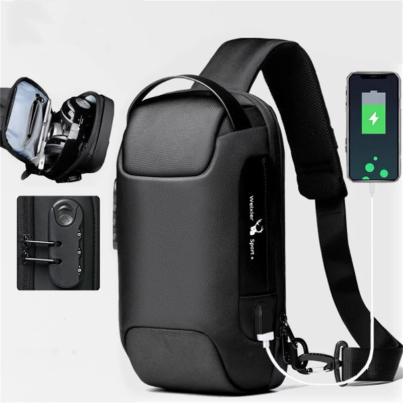 Bolso de pecho antirrobo para hombre, bandolera con carga USB, mochila escolar de mensajero para viaje corto, Oxford