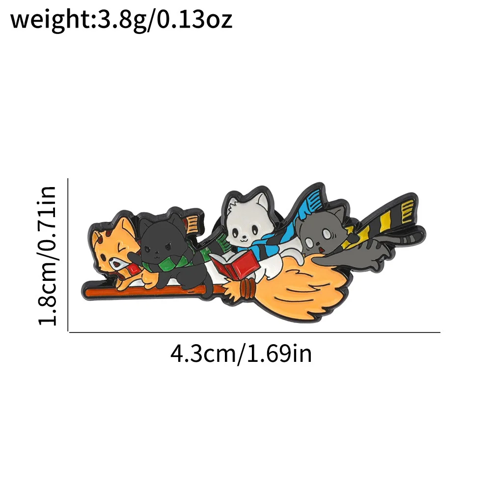 4pcs Cute Cartoon Creative Magic Academy Metal Badge Film and Television Novels Magical Characters Cat Alloy Brooch Accessories