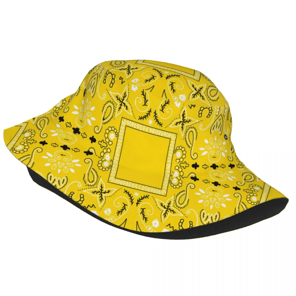 Paisley Bandana Bucket Hat Pattern Yellow Outdoor Fisherman Caps For Couple Fashion Hunting Visor Hats Portable Custom DIY Cap