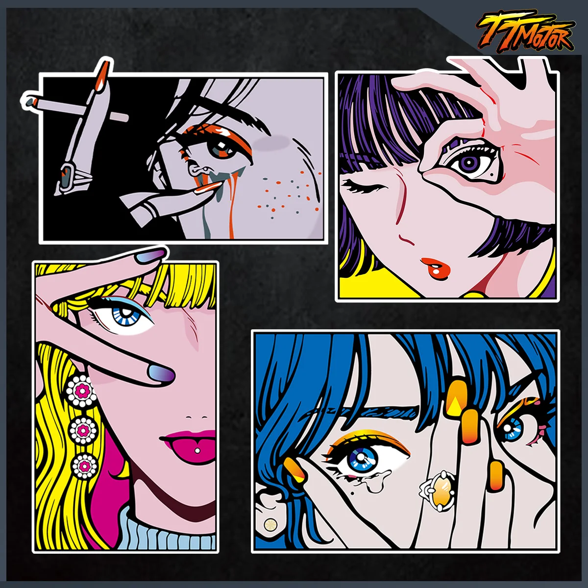 

JDM Anime Cartoon Beauty Girl Eye Contact Reflective Vinyl Stickers Motorcycle Accessories Decal For VOGE Kawasaki Honda BMW