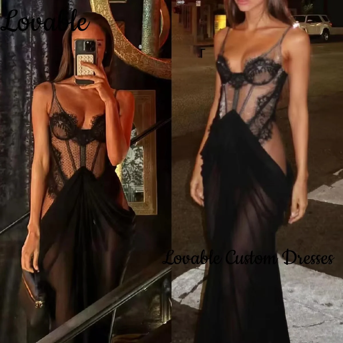 

Черные роскошные платья без рукавов по индивидуальному заказу, вечерние элегантные платья с v-образным вырезом для женщин, кружевные платья длиной до пола для особых случаев