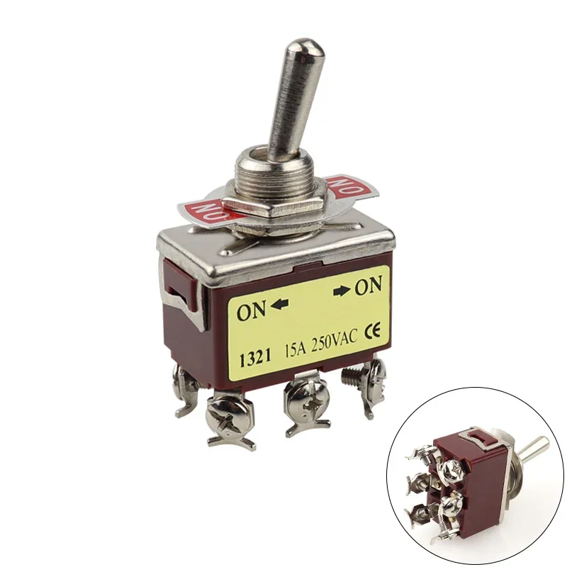 1 шт. E-TEN1321 12 мм 250V 15A 6 Pin на тумблер кулисный переключатель DPDT коричневого цвета
