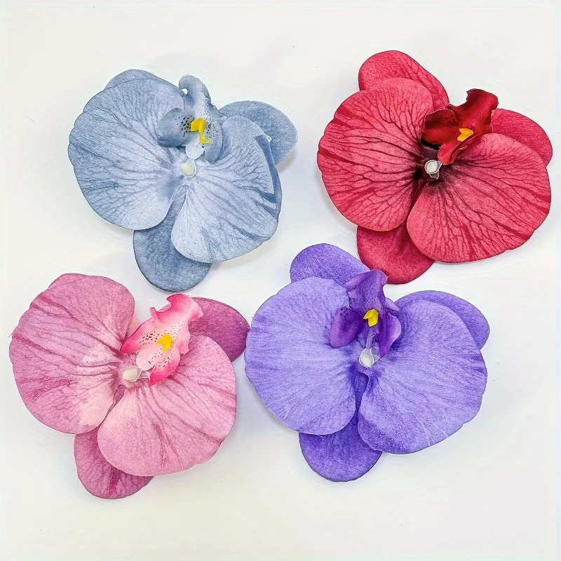 4pcs Orchid Flower Hair Clips - Vibrant Multicolor Artificial Hairpins for Weddings, Photo Shoots & Everyday Use