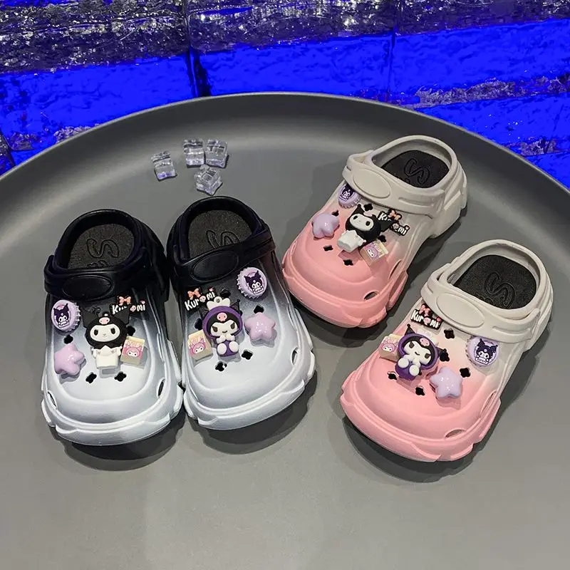 

2024 New Anime Sanrioed Kuromi Children Summer Hole Shoes Slippers Cute Cartoon Outdoor Anti-Slip Soft Bottom Beach Sandals