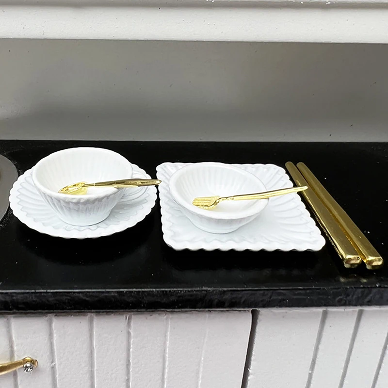 【BS】7Pc/Set 1:12 Dollhouse Miniature Plates Coffee Cups Forks Spoons Miniature Pretend Play Kitchen Toy Dollhouse Accessories