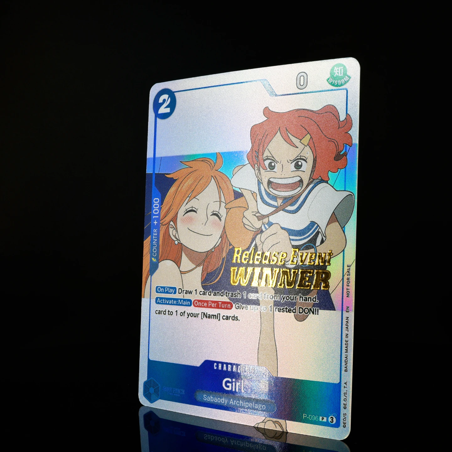 One Piece TCG OPCG English P-096 Girl Blue Girl Play Set Release Event Winner Stamp with Hot Stamping Process view 2