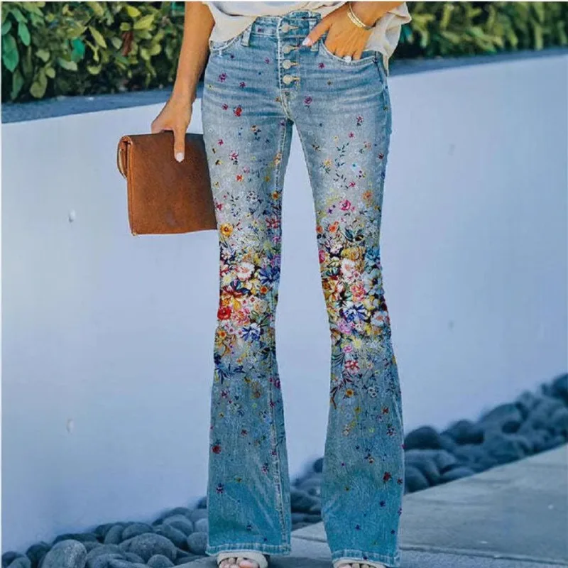 

Aliexpress Independent Station, Large-sized Women's Casual Pants From Europe and America, Artistic Floral Pattern Pants Fashion