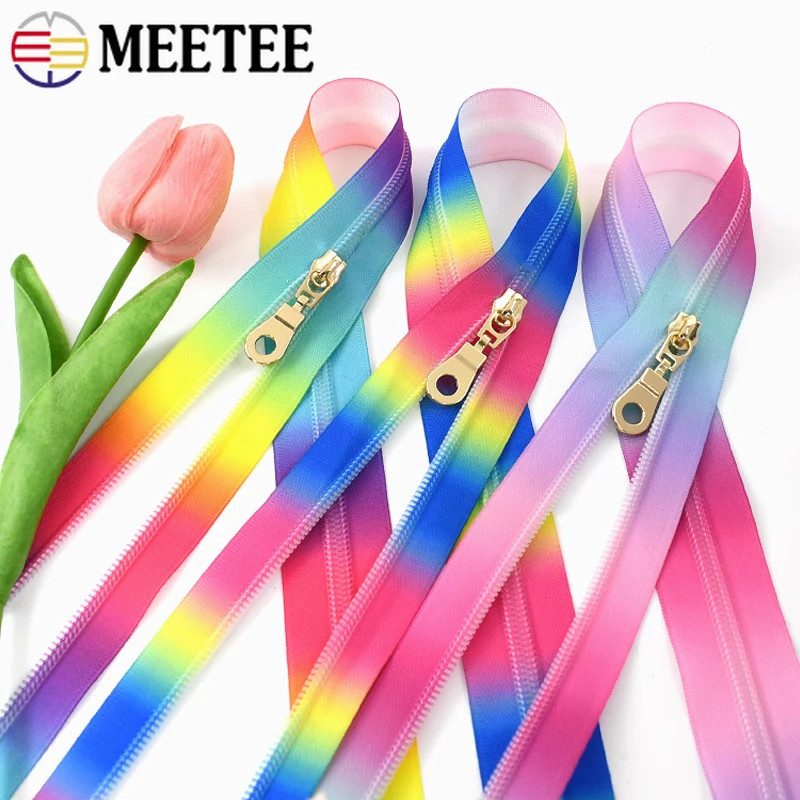 10Meters 5# Rainbow Nylon Zippers with 10Pcs Zip Sliders Jacket Luggage Replace Zipper Tape DIY Garment Zips Repair Accessories