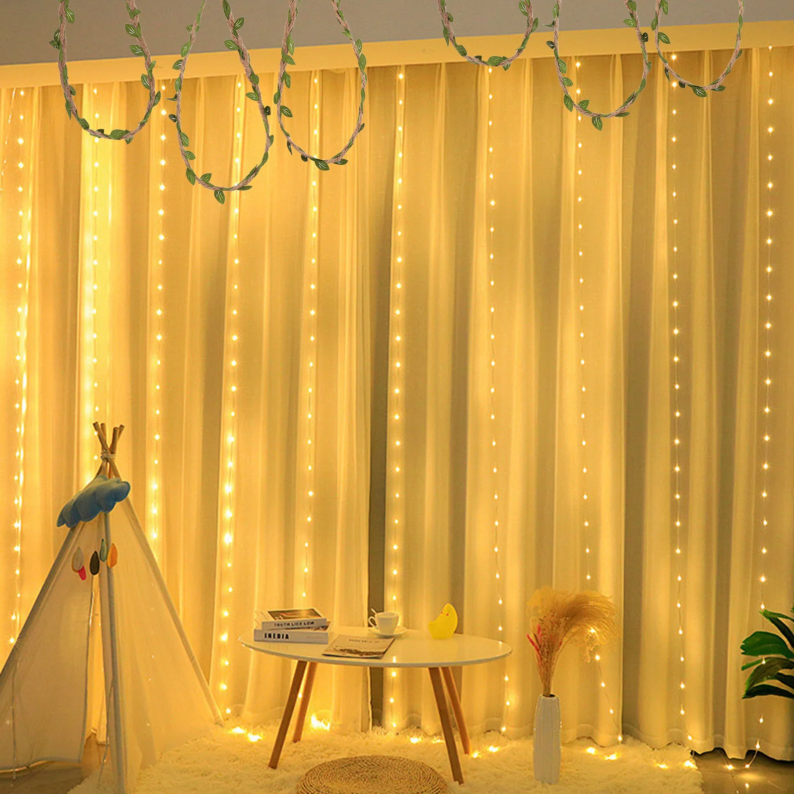 

100M Braided Burlap Twine Vine with Realistic Simulated Leaves Faux Greenery Garlands for Home Garden Wedding Jungle Themed