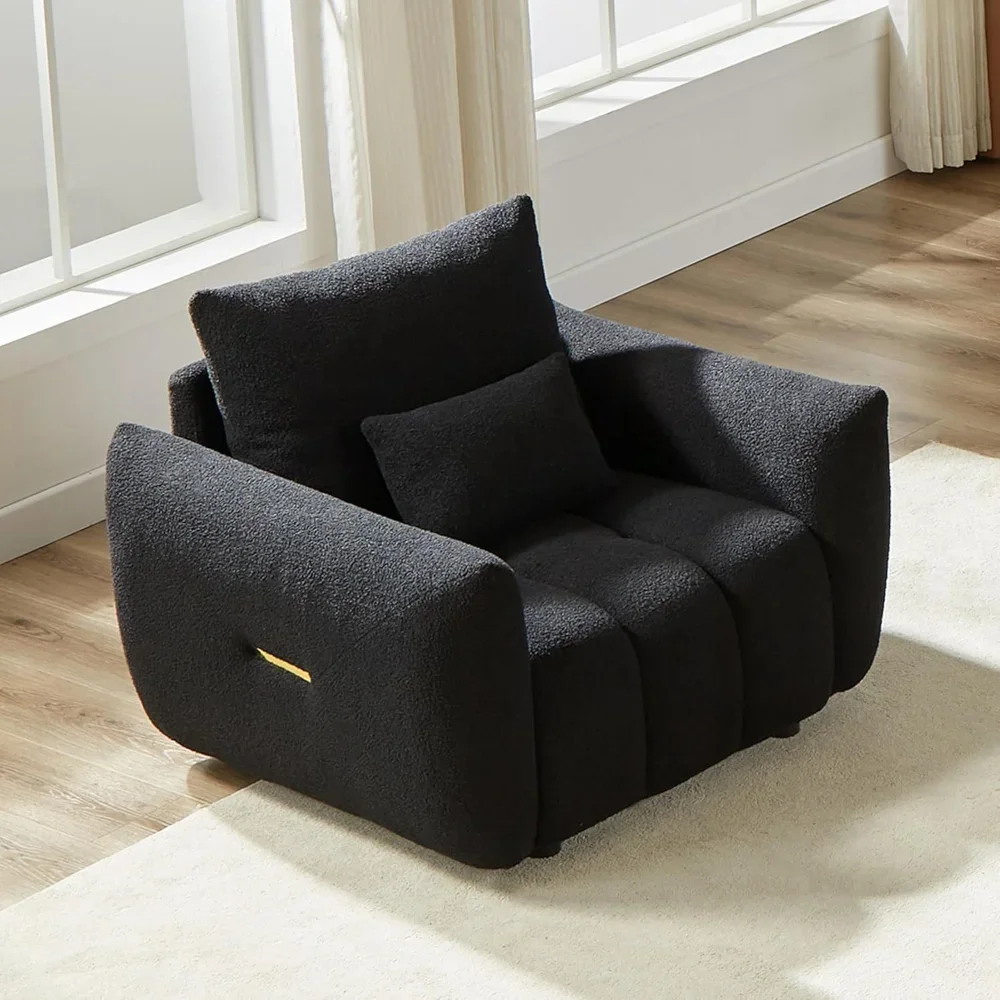 

Teddy Cloud Sofa Couch, Modern Deep Seat Boucle Single Sofa Chair, Comfy Upholstered Sherpa Couch with Pillow