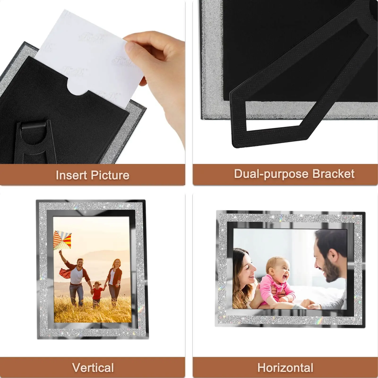 Elegant Crystal Glass Rectangular Photo Frame with Silver Edge Perfect for Couples Ideal Keepsake Picture Frame