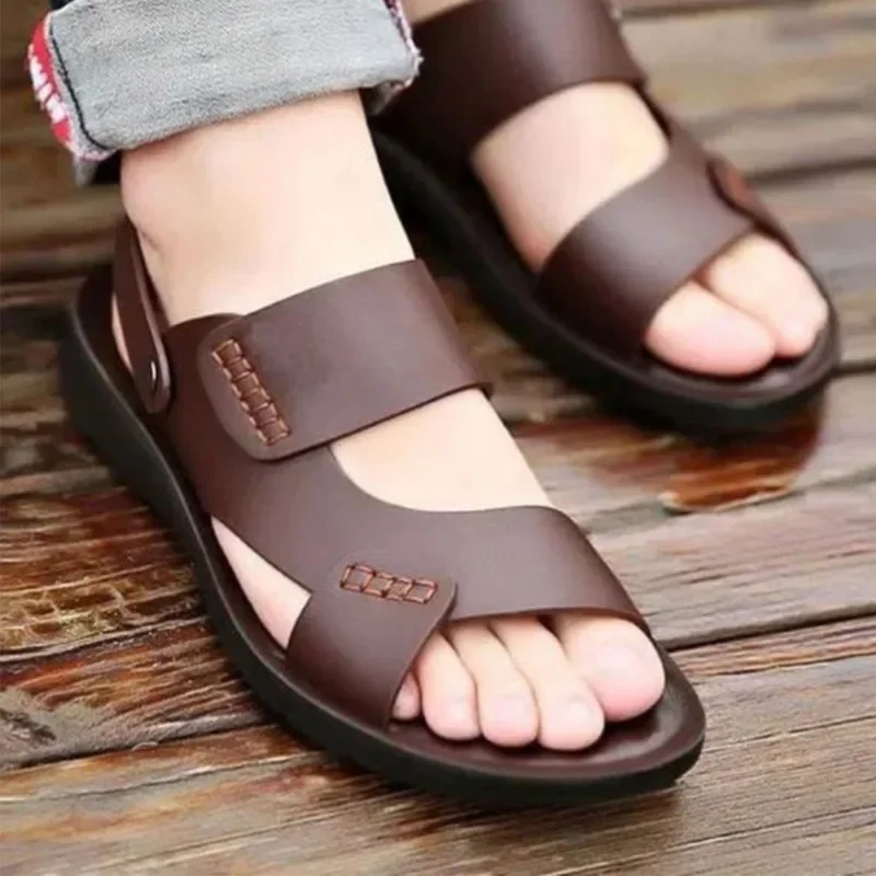 

Мужские стильные повседневные тапочки на толстой подошве с мягкой подошвой, нескользящая износостойкая водонепроницаемая пляжная обувь, мужские летние сандалии